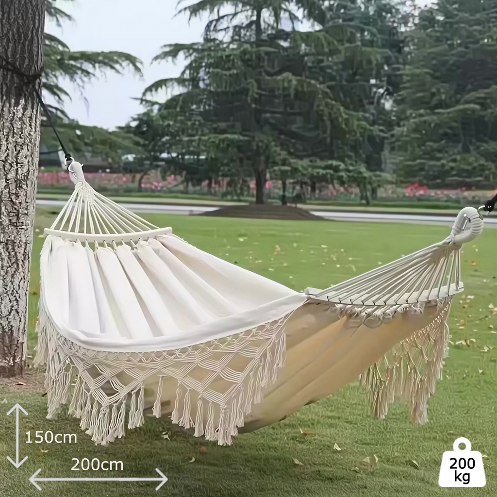 Beige Macrame Hanging Hammock for 2 People | Bohemian