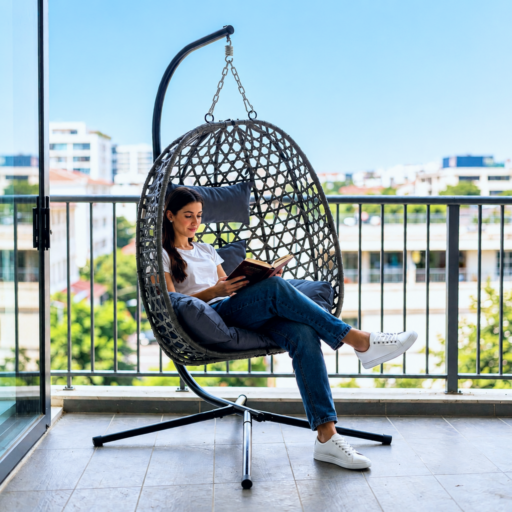 Braided hanging egg chair - with stand | Dana